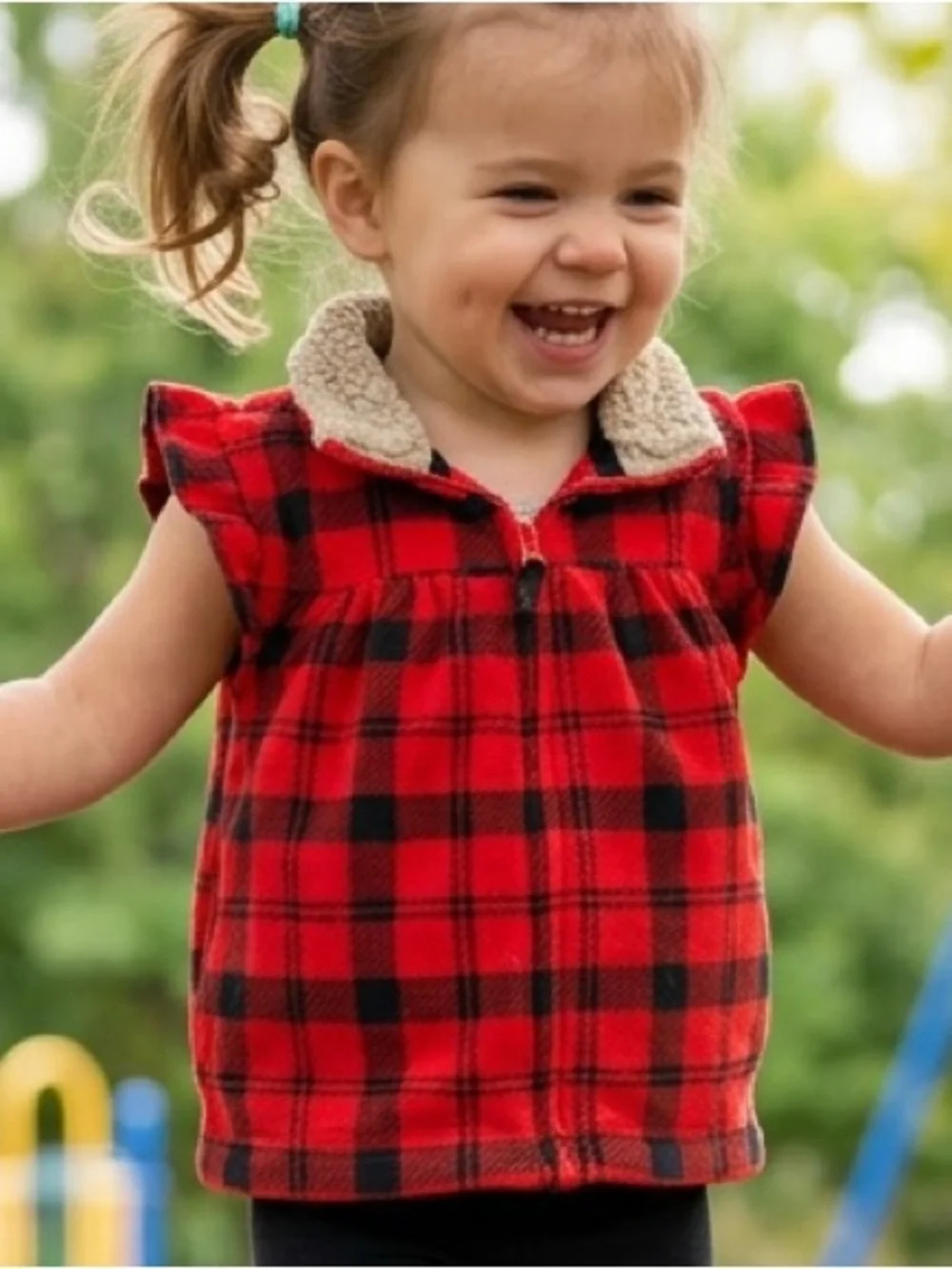 Carter's Toddler Girl Red Plaid Ruffle Fleece Top Sherpa Lined Fuzzy Collar 24mo